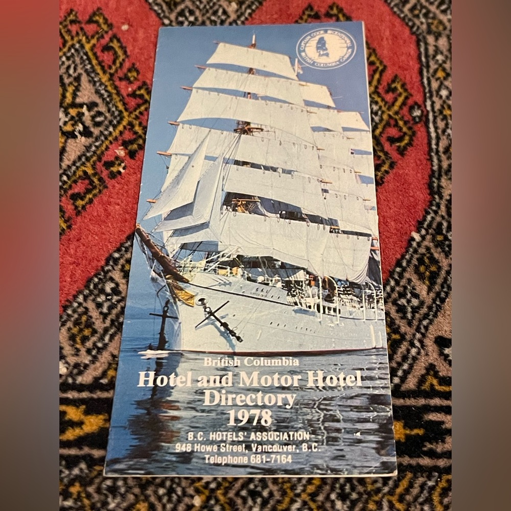 5/$20 1978 Travel Brochure British Columbia, Hotel Directory.